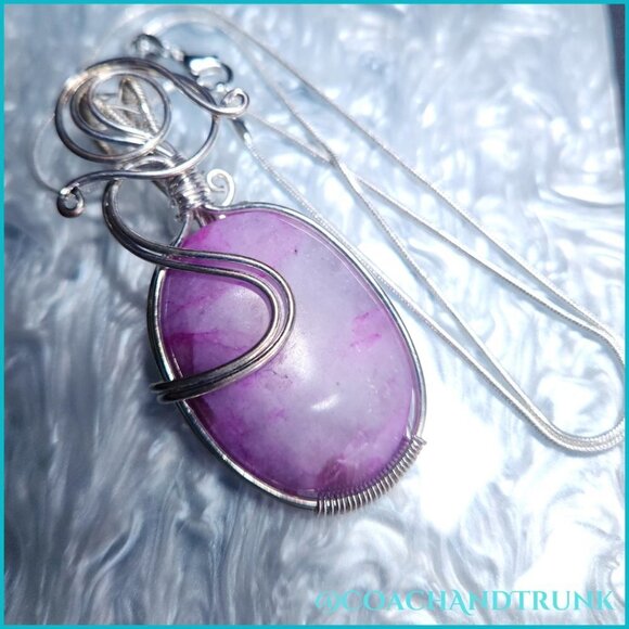 NATURAL RHODOCHROSITE Handcrafted Detailed Silver Metal Work & Sterling Chain - Picture 5 of 8